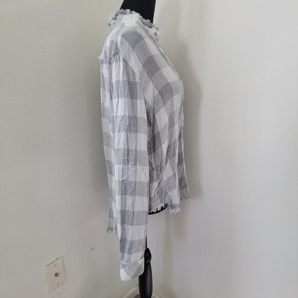 Cloth & Stone Flannel Buffalo Check Henley Long Sleeve Tunic Gray Raw Hem Large - Picture 5 of 15